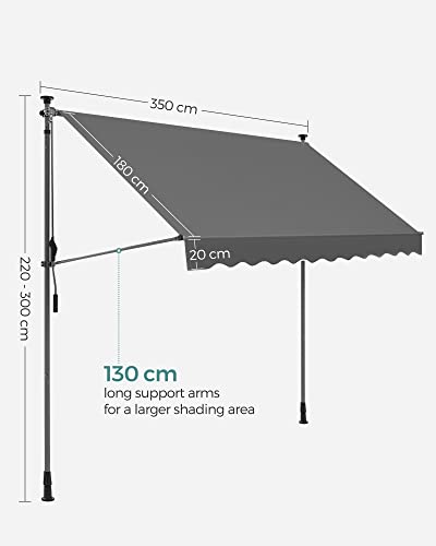 GSA353G02 Clamp Awning, 350 x 130 cm, Balcony Awning, Height-Adjustable, with Hand Crank, Sun Protection for Balcony, Patio, Garden, Anthracite