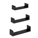 Set of 3 Modern Wall Shelves, Floating Storage Shelving with High Gloss Finish, and Invisible Mounting, Black LWS40BK