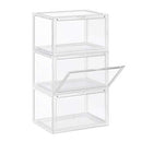 Shoe Boxes, Pack of 3 Stackable Shoe Organisers with Clear Door, Plastic Shoe Storage for UK Size 11, 36 x 28 x 22 cm, Transparent LSP03CW