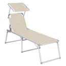 Sun Lounger, Sunbed, Large Reclining Sun Chair, 65 x 200 x 48 cm, Load Capacity 150 kg, with Reclining Backrest, Sunshade, Foldable, for Garden, Balcony, Terrace, Beige GCB26BE
