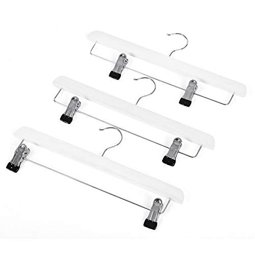 Skirt Hangers, Pack of 8, Solid Wood Trousers Hangers with Non-Slip Clips for Pants Slacks, Shorts, White CRW008WT-8