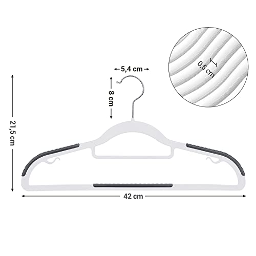 Set of 30 Clothes Hangers, Non-Slip Plastic Hangers, Space-Saving Coat Hangers, 0.5 cm Thick, 42 cm Long, Silver 360° Swivel Hook, White and Dark Grey CRP20WG30