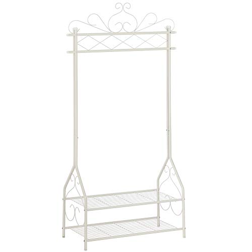 Vintage Clothes Stand and Rack with Garment Rail and 2 metal shelves 92 x 41 x 173 cm (W x D x H) Cream HSR07W