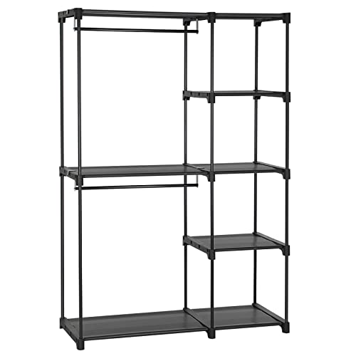 Freestanding Wardrobe, Foldable Closet, Coat Rack with Clothes Rails, Clothes Rack, Open Storage Wardrobe, Storage Organiser, Cloakroom, Bedroom, Study 112 x 43 x 165 cm, Black RYG24BK