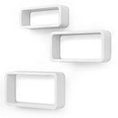 Wall, Set of 3 Floating Shelves, Cube Storage Organisers, Each Holds up to 15 kg, 44, 39, 34 cm, White LWS97W, 34 x 10 x 14.5 cm