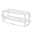 Natural Bamboo 2-Tier Shoe Rack, Shelf for Shoes Plants Books, for Living Room Hallway Bedroom Bathroom, 70 x 26 x 33 cm, White LBS02WT
