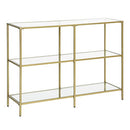 Konsolentisch, Sofatisch mit 3 Ablagen, Ablage aus gehärtetem Glas, 100 x 30 x 73 cm, Metallrahmen, Modern, für Flur Wohnzimmer Schlafzimmer, Farbe Gold LGT27G