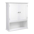 Wandschrank, Hängeschrank für das Badezimmer, Medizinschrank mit verstellbarem Einlegeboden, Türen mit doppeltem Rollladen und offenem Einlegeboden, 60 x 20 x 70 cm, Holz, Weiß