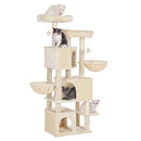 FEANDREA Large Cat Tree with 3 Cat Caves, 164 cm Cat Tower, Beige PCT098M01
