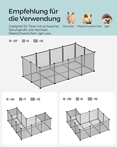 Pet Playpen, Guinea Pig Run and Cage with Floor, Indoor DIY Transparent Plastic Enclosure for Hamsters, Rabbits, Hedgehogs, Small Animal Exercise Habitat, Grey LPC002G01