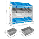 Toy Storage Unit, 4-Tier Large Toy Organiser for Kids with 16 Removable Plastic Bins, for Children’s Room, Playroom, Living Room, White, Blue, and Grey GKR070W03