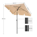 Rectangular Balcony Parasol 2 x 1.25 m, UPF 50+ Protection, Tilting Sunshade, PA-Coated Canopy, Carrying Bag, Garden Terrace, Base Not Included, Taupe GPU25BR