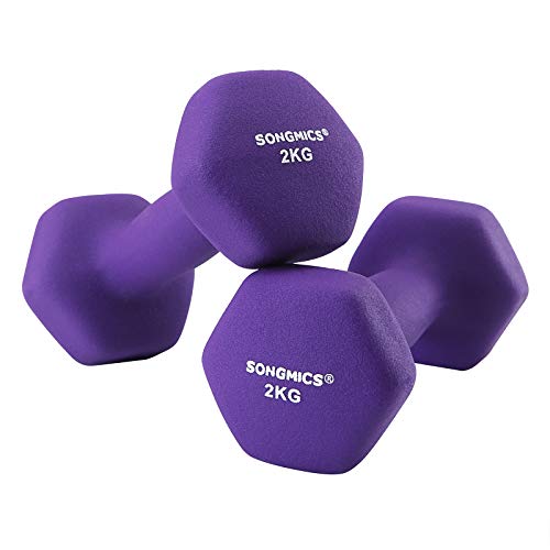 Dumbbells Set of 2 2 x 2kg Non-Slip Dumbbells with Matte Coating Neoprene Home Training Strength Training Purple SYL64PL