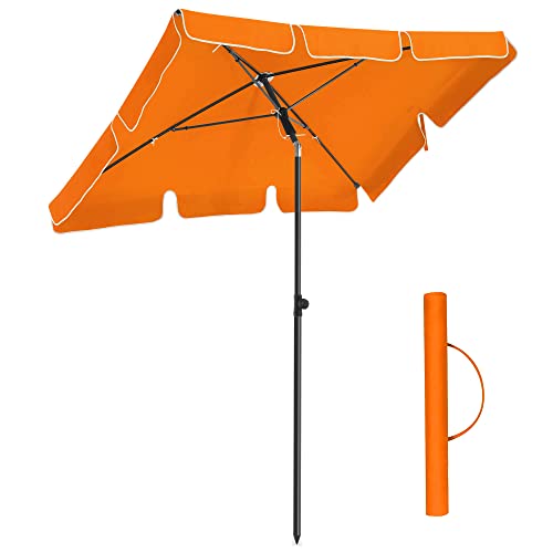 Rectangular Balcony Parasol 2 x 1.25 m, UPF 50+ Protection, Tilting Sunshade, PA-Coated Canopy, Carrying Bag, Garden Terrace, Base Not Included, Orange GPU25OG