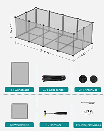 Pet Playpen, Guinea Pig Run and Cage with Floor, Indoor DIY Transparent Plastic Enclosure for Hamsters, Rabbits, Hedgehogs, Small Animal Exercise Habitat, Grey LPC002G01