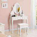 Dressing Table Set with Stool and 360 Degree Swiveling Mirror Makeup Desk 5 Drawers Vanity Furniture Easy to Assemble Bedroom White RDT09W