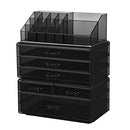 Large Acrylic Make up Organiser, Stackable Cosmetic Box with 6 Drawers, for Palette, Brush, Foundation, Lipstick, Nail Polish, Hairpins, Great Gift for Loved Ones, Black JKA009BK