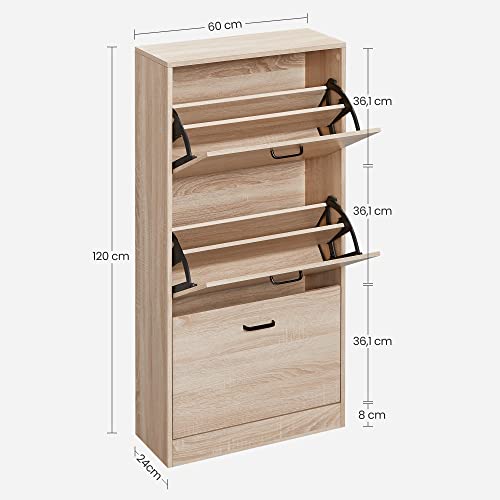 Schuhschrank mit 3 Türen Schuhschrank, Schuhschrank mit 3 Fächern, verstellbar, für Flur, Wohnzimmer, Schlafzimmer, 60 x 24 x 120 cm (L x B x H), Natur LBC03NLV1