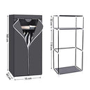 Fabric Wardrobe, Foldable Closet with Hanging Rail, Single Clothes Rack, Storage Organiser for Bags, Toys, Shoes, Living Room, Bedroom, Cloakroom, 75 x 45 x 160 cm, Grey RYG83GY