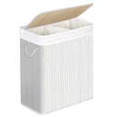 Divided Laundry Basket with Lid, Bamboo Laundry Hamper with 2 Sections, Removable Liners, Cotton Handles, 100L Storage Capacity, for Laundry Room, Bedroom, White LCB64WT