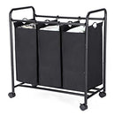 Rolling Laundry Sorter, Laundry Basket with 3 Removable Bags, Laundry Trolley, Toy Organiser on Wheels, Sturdy, 3 x 44L, Black LSF003B