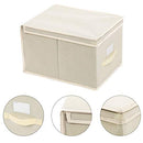 Set of 3 Foldable Storage Boxes with Lids, Fabric Cubes with Label Holders, Storage Bins Organiser, 40 x 30 x 25 cm, Beige RFB03M
