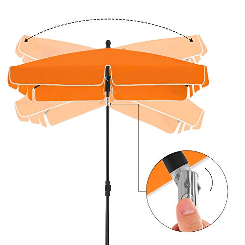 Rectangular Balcony Parasol 2 x 1.25 m, UPF 50+ Protection, Tilting Sunshade, PA-Coated Canopy, Carrying Bag, Garden Terrace, Base Not Included, Orange GPU25OG