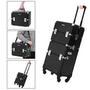 Professional Makeup Case, Travelling Beauty Trolley, Large Cosmetic Trolley for Hairdressers, Lockable Rolling Makeup Case with Universal Casters, Lid and Shoulder Strap, Black JHZ04B