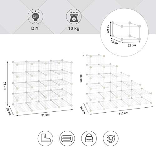 Modular Shoe Rack 15 Cubes, DIY Shelf with Metal Mesh Panels, Wardrobe Cabinet Hallway Bedroom Includes Rubber Gavel, White, LPI44WS