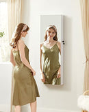 Frameless Mirrored Jewellery Cabinet Armoire, 6 LEDs Jewellery Organiser Wall Hanging or Door Mounted, Large Capacity with 2 Drawers, White JJC99WT