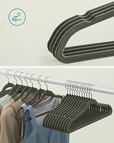 Set of 30 Velvet Hangers, 42 cm Long, Thin and Durable, High Load Capacity, with 360° Swivel Hooks, for Coats Shirts Suits, Grey CRF26V, ABS Plastic, Metal, 43.5 x 0.6 x 22.5 cm