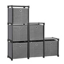 Ladder Storage Unit, 6 Cubes with 6 Storage Boxes, DIY Closet Organiser, Multifunctional with Modular Design, Sturdy Metal Frame, Includes Rubber Mallet, 105 x 30 x 105 cm, Black LSN66BK