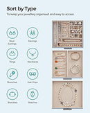 Jewellery Box with Glass Lid, 3-Layer Jewellery Organiser with 2 Drawers, Jewellery Storage, Plenty of Storage Space, Modern Style, Gift for Loved Ones, Smoky Blue JBC239BU