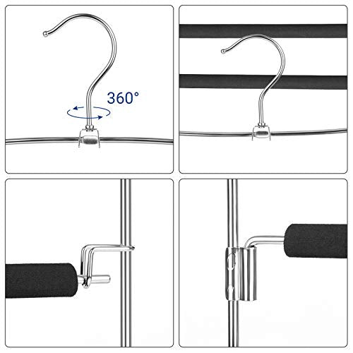 Trousers Hangers, Set of 3 Space-Saving Multi-Bar Metal Pants Hangers, Stable with Non-Slip Padding, Swing Bars for 5 Jeans Each, Suit Pants, Scarves, Ties CRI041BK