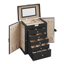 Jewellery Box 6 Tiers, Jewellery Case with 5 Drawers, Large Storage Capacity, with Mirror, Lockable, Jewellery Storage Organiser, Gift for Loved Ones, for Watches, Black JBC152B01