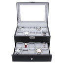 Watch Box with 20 Slots, Large Watch Storage Display Case with Glass Lid, PU Cover, Velvet Lining, Great Gift for Loved Ones, Black JWB020