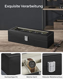 Watch Box with 6 Slots, Watch Case with Glass Lid, Velvet Watch Pillows, Watch Holder with Clasp, 11.2 x 30 x 8 cm, Gift Idea, Black Synthetic Leather, Greenish Grey Lining JWB06BE