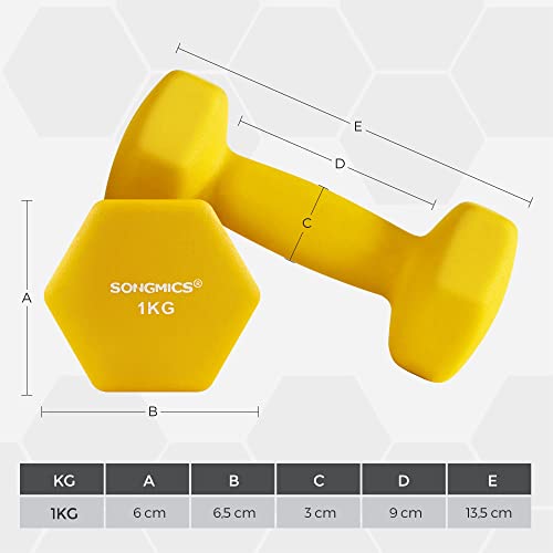 Set of 2 Dumbbells, 2 x 1 kg, Non-Slip Neoprene Hand Weights, with Matte Finish, for Home Workout, Yellow SYL62YL