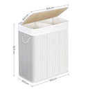 Divided Laundry Basket with Lid, Bamboo Laundry Hamper with 2 Sections, Removable Liners, Cotton Handles, 100L Storage Capacity, for Laundry Room, Bedroom, White LCB64WT