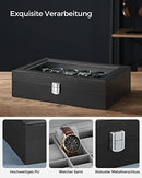Watch Box with 12 Slots, Watch Case with Glass Lid, Watch Display Box with Removable Watch Pillows, Metal Clasp, Gift Idea, Black Synthetic Leather, Grey Lining JWB12BK