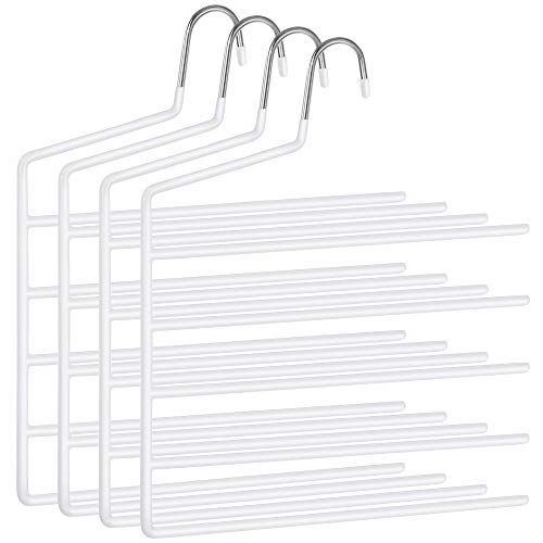 Trousers Hangers, 5-Bar Clothes Hangers, Set of 4, Space-Saving, Open-Ended, Non-Slip Trousers Organisers for Jeans Towels Scarves, White CRI034W02