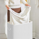 Divided Laundry Basket with Lid, Bamboo Laundry Hamper with 2 Sections, Removable Liners, Cotton Handles, 100L Storage Capacity, for Laundry Room, Bedroom, White LCB64WT