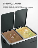 Kitchen Bin, 2 x 15 L Steel Rubbish Bin, Step Bin with Inner Buckets and Handles, Soft Closure, Odour Seal, Anthracite Grey LTB30GS