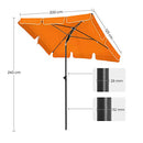 Rectangular Balcony Parasol 2 x 1.25 m, UPF 50+ Protection, Tilting Sunshade, PA-Coated Canopy, Carrying Bag, Garden Terrace, Base Not Included, Orange GPU25OG