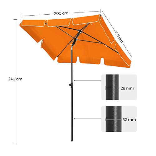 Rectangular Balcony Parasol 2 x 1.25 m, UPF 50+ Protection, Tilting Sunshade, PA-Coated Canopy, Carrying Bag, Garden Terrace, Base Not Included, Orange GPU25OG