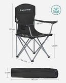 Set of 2 Folding Camping Chairs, Comfortable, Heavy Duty Structure, Max. Load Capacity 150 kg, with Cup Holder, Outdoor Chairs, Black GCB08BK