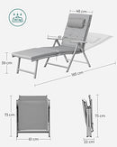 Foldable Sun Lounger, Sunbed with 6 cm Mattress, Removable Headrest, Rustproof Aluminium, Breathable, Comfortable, Reclinable, Max. Load Capacity 150 kg, Grey GCB24GY