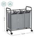 Rolling Laundry Sorter, Laundry Basket with 3 Removable Bags, Laundry Trolley, Toy Organiser on Wheels, Sturdy, 3 x 44L, Grey LSF003GS