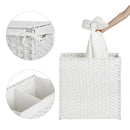 Handwoven Laundry Basket, 110L Synthetic Rattan Divided Clothes Hamper with Lid and Handles, Foldable, Removable Liner Bag, White LCB52WT