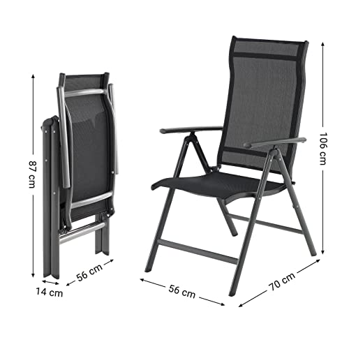 Set of 4 Folding Garden Chairs, Outdoor Chairs with Durable Aluminum Structure, 8-Angle Reclining Backrest, Max. Capacity 120 kg, Black GCB30BK